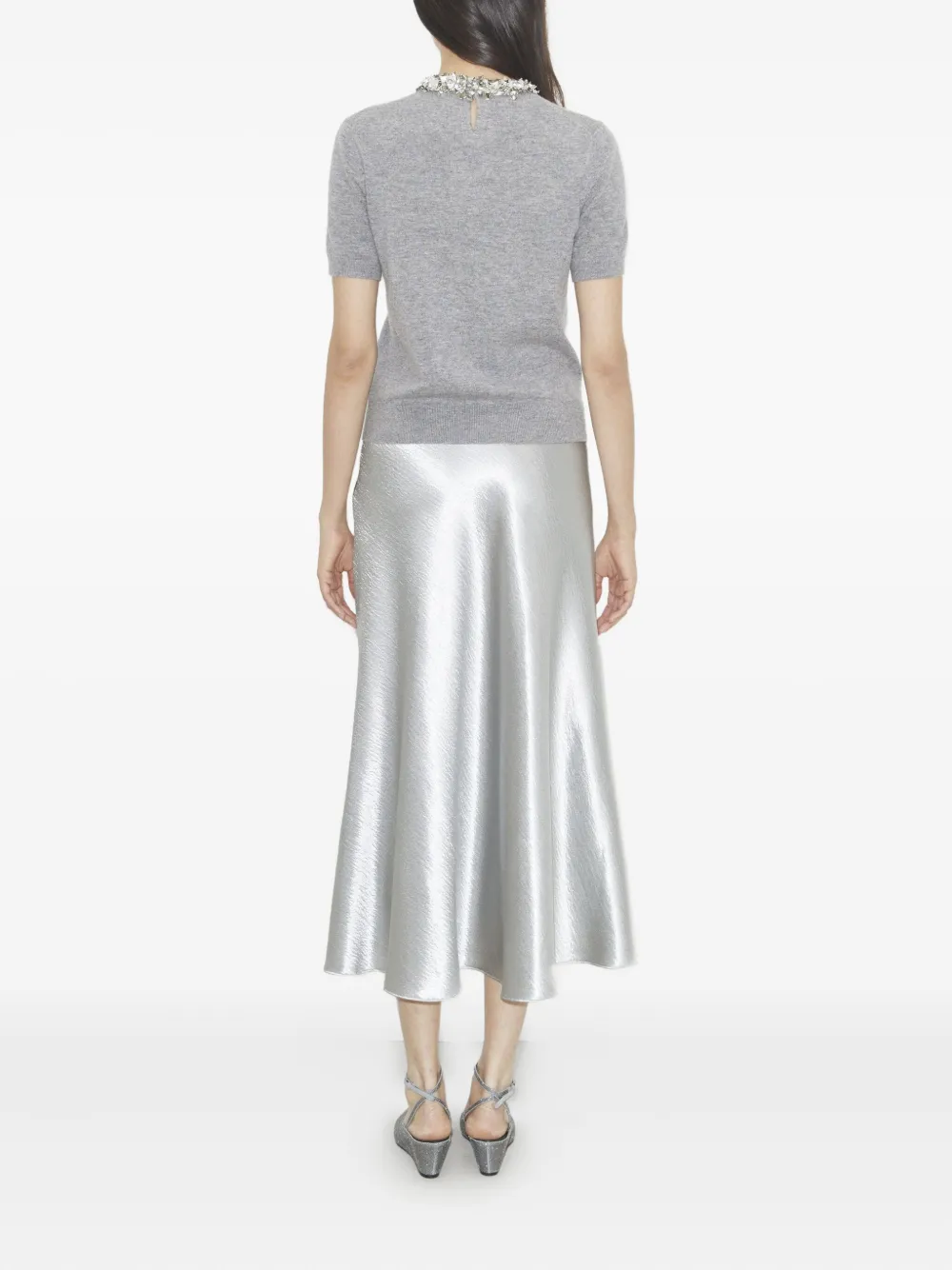 Tory Burch Embellished Wool And Cashmere-blend Sweater In Gray