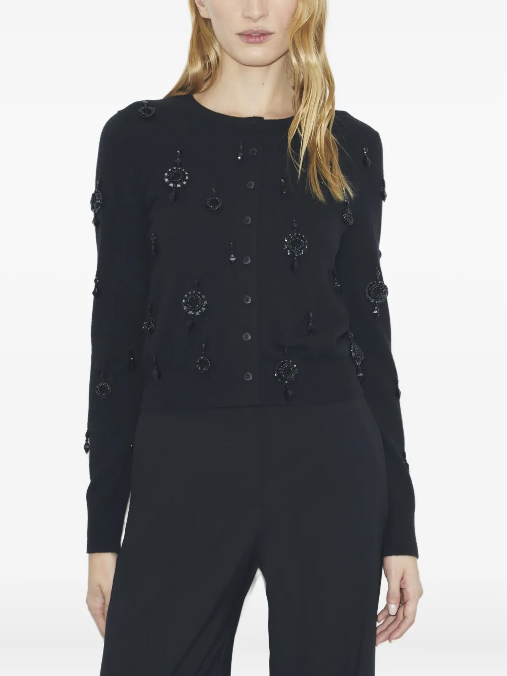 Tory Burch Embellished Wool Cardigan In Black