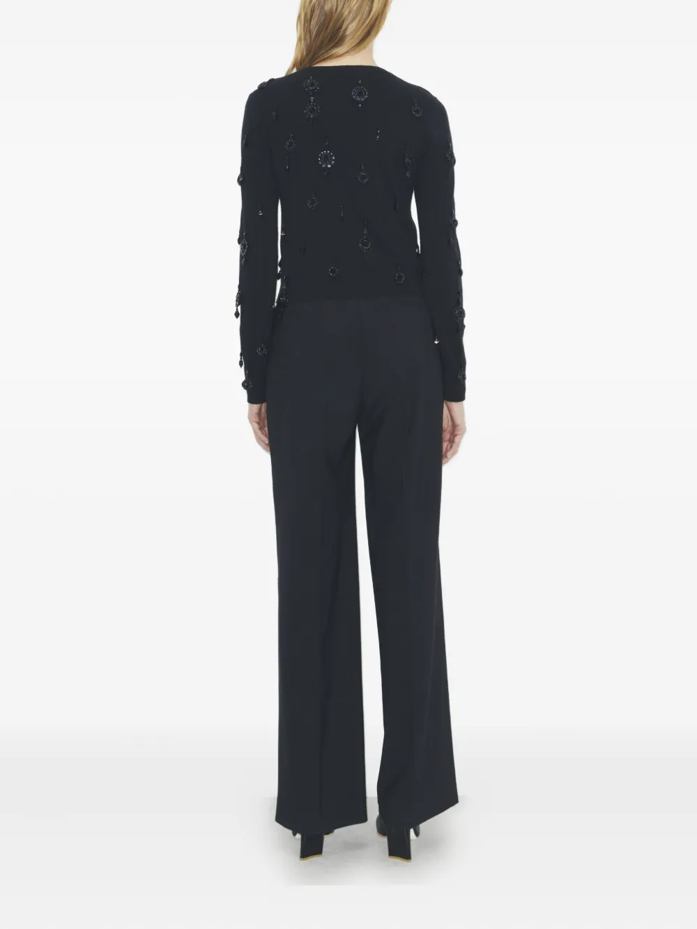 Tory Burch Embellished Wool Cardigan In Black