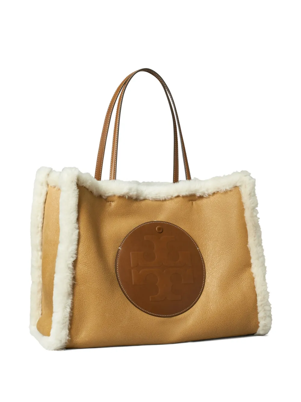 Tory Burch Ella Shearling Logo Tote Bag In Neutral