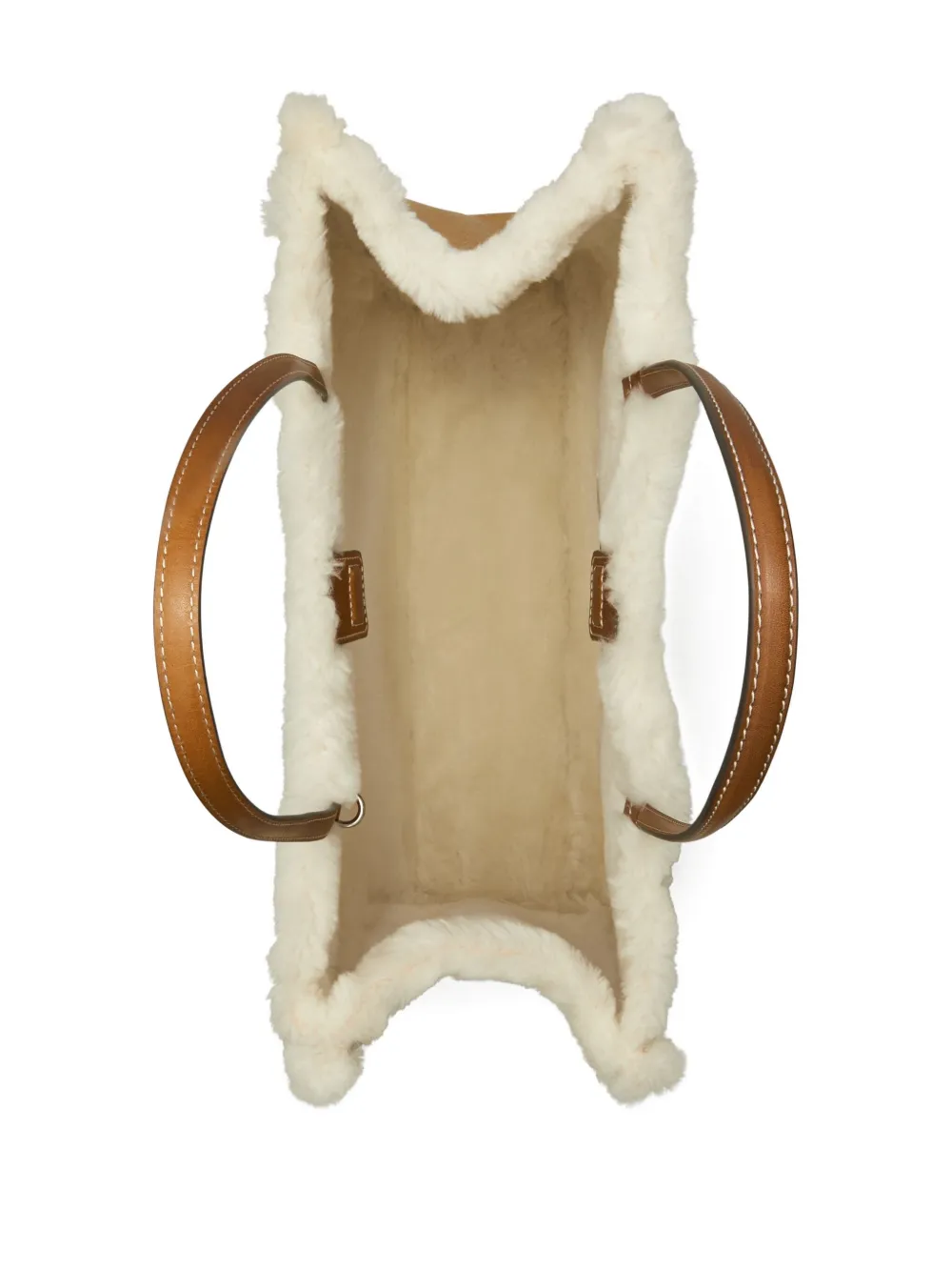 Tory Burch Ella Shearling Logo Tote Bag In Neutral