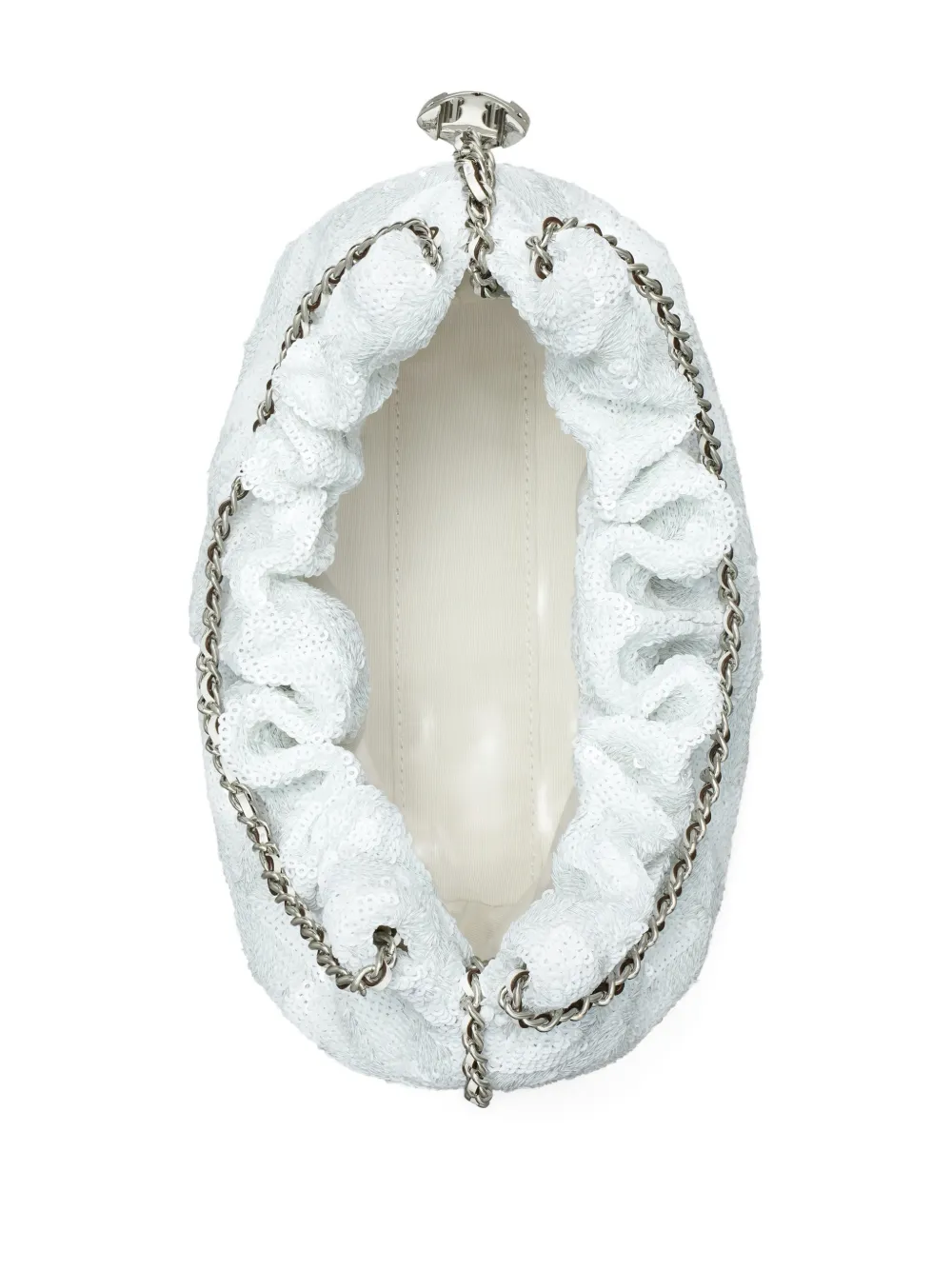 Tory Burch Mini Fleming Sequin Shoulder Bag In White