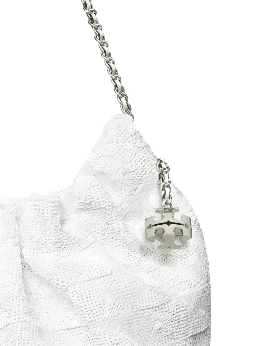 Tory Burch Mini Fleming Sequin Shoulder Bag In White