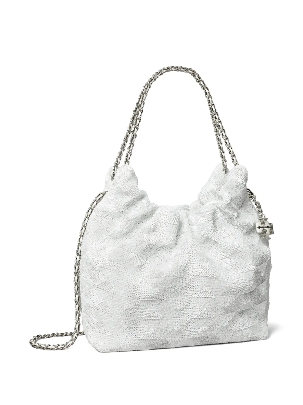 Tory Burch Mini Fleming Sequin Shoulder Bag In White