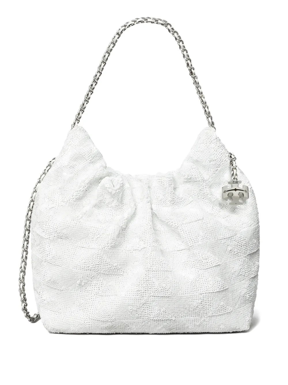 Tory Burch Mini Fleming Sequin Shoulder Bag In White