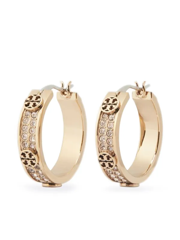 Tory Burch Pavé Hoop Earrings in Gold