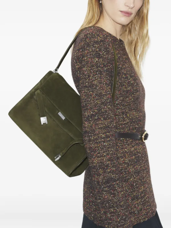 Tory Burch Large Lee Radziwill Suede Shoulder Bag | Green | FARFETCH