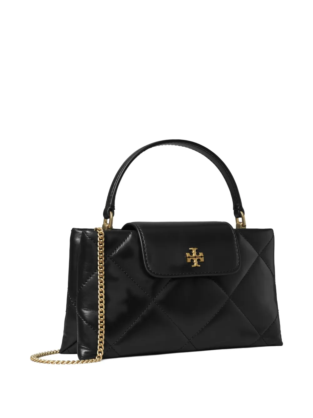 Tory Burch Kira Diamond Quilted East-west Top Handle Bag In Black