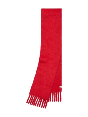 DRIES VAN NOTTEN シルクエンブロイダリーストール DRIES VAN NOTEN エンブロイダリー フリンジ シルクスカーフ | レッド