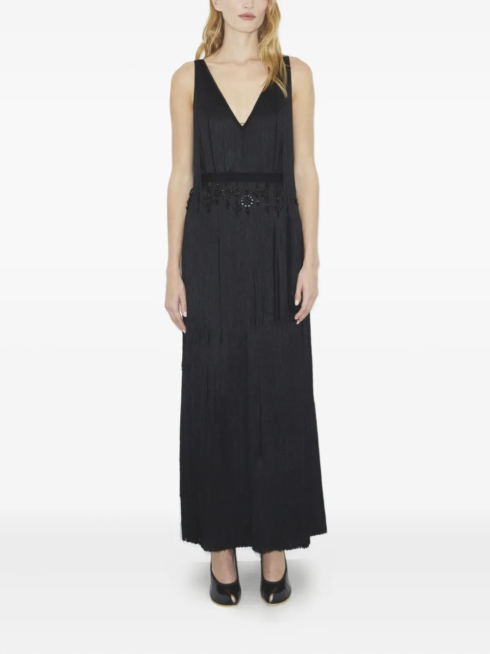 Tory Burch fringed maxi dress - Zwart