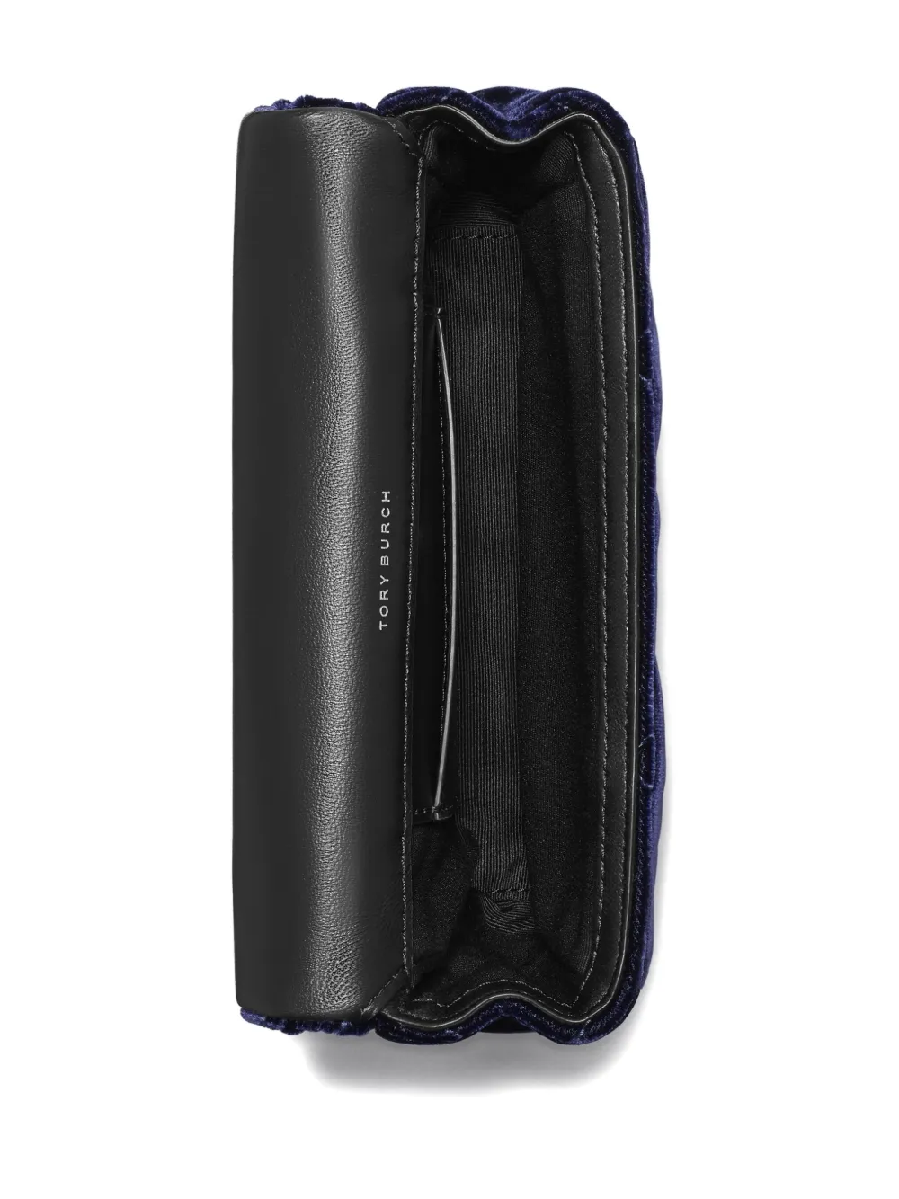 Tory Burch Kira fluwelen gewatteerde mini-crossbodytas met diamant-patroon Blauw