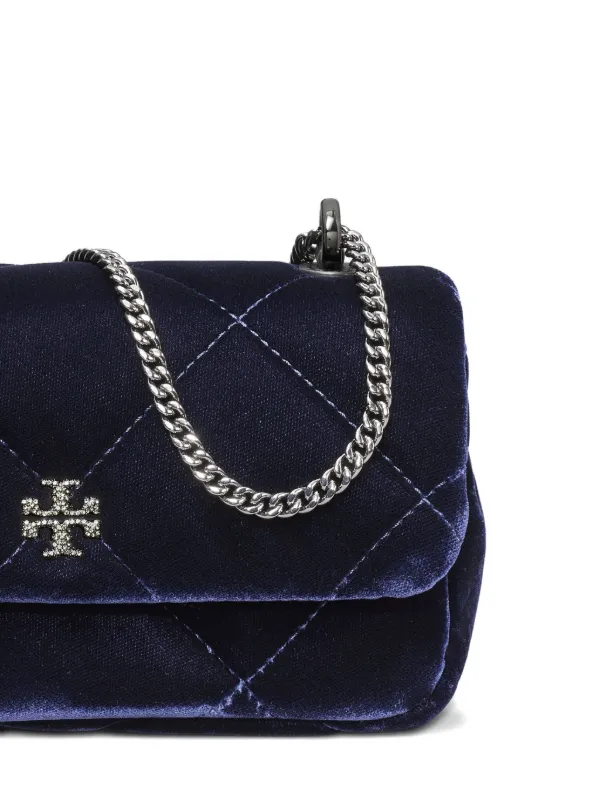 Tory Burch Mini Kira diamond-quilted Velvet Cross Body Bag | Blue