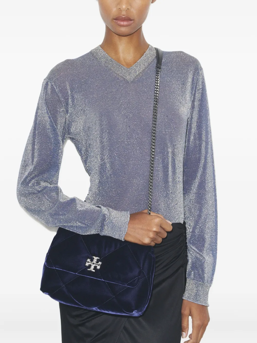 Tory Burch small Kira diamond-quilted velvet shoulder bag - Blauw