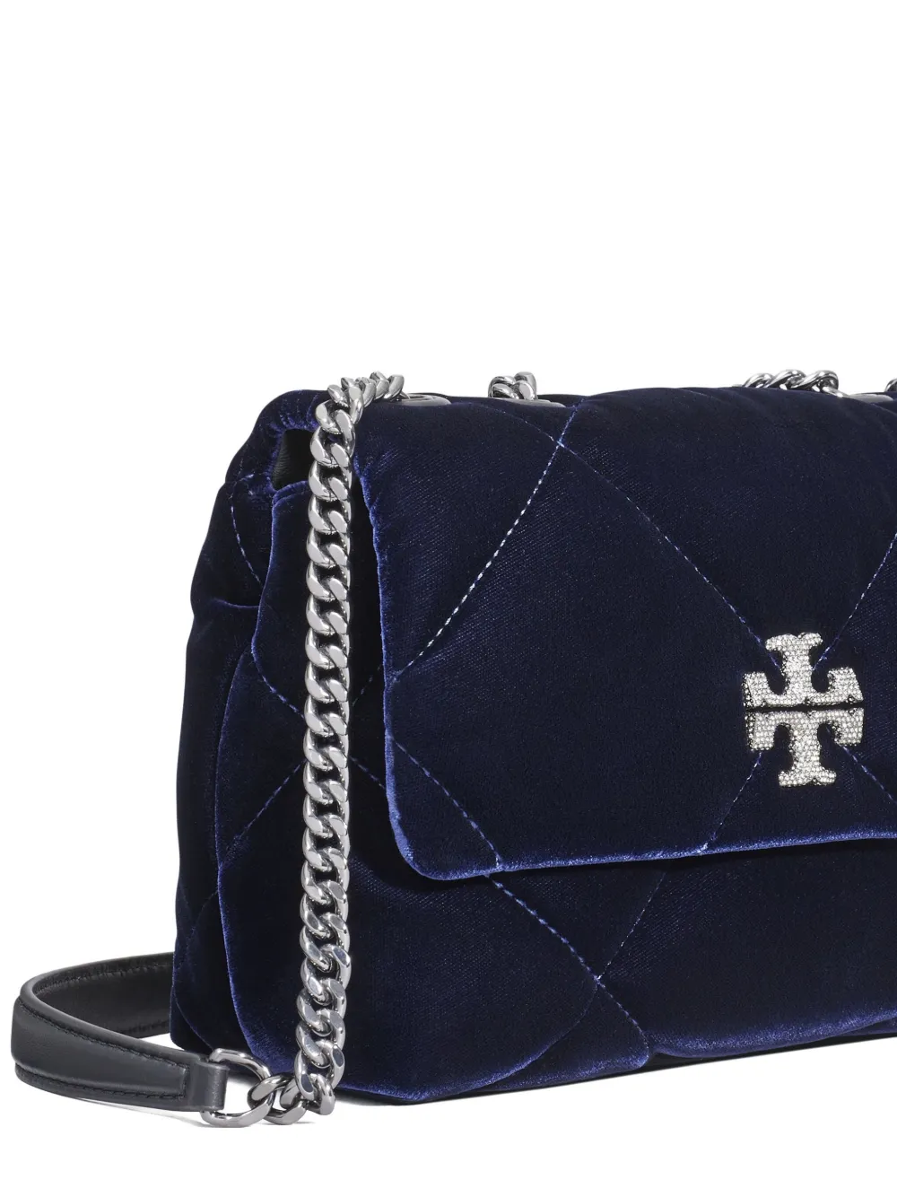 Tory Burch Kleine Kira gewatteerde fluwelen schoudertas met diamant-patroon Blauw