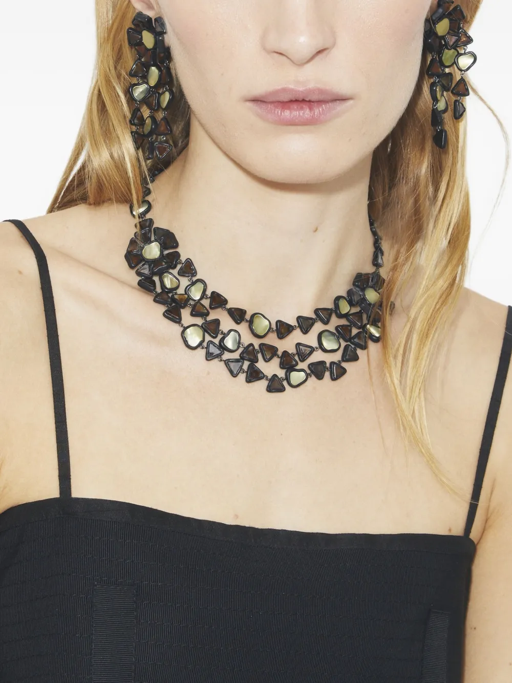 Tory Burch Curiosity Resin Triple Strand Necklace In Black