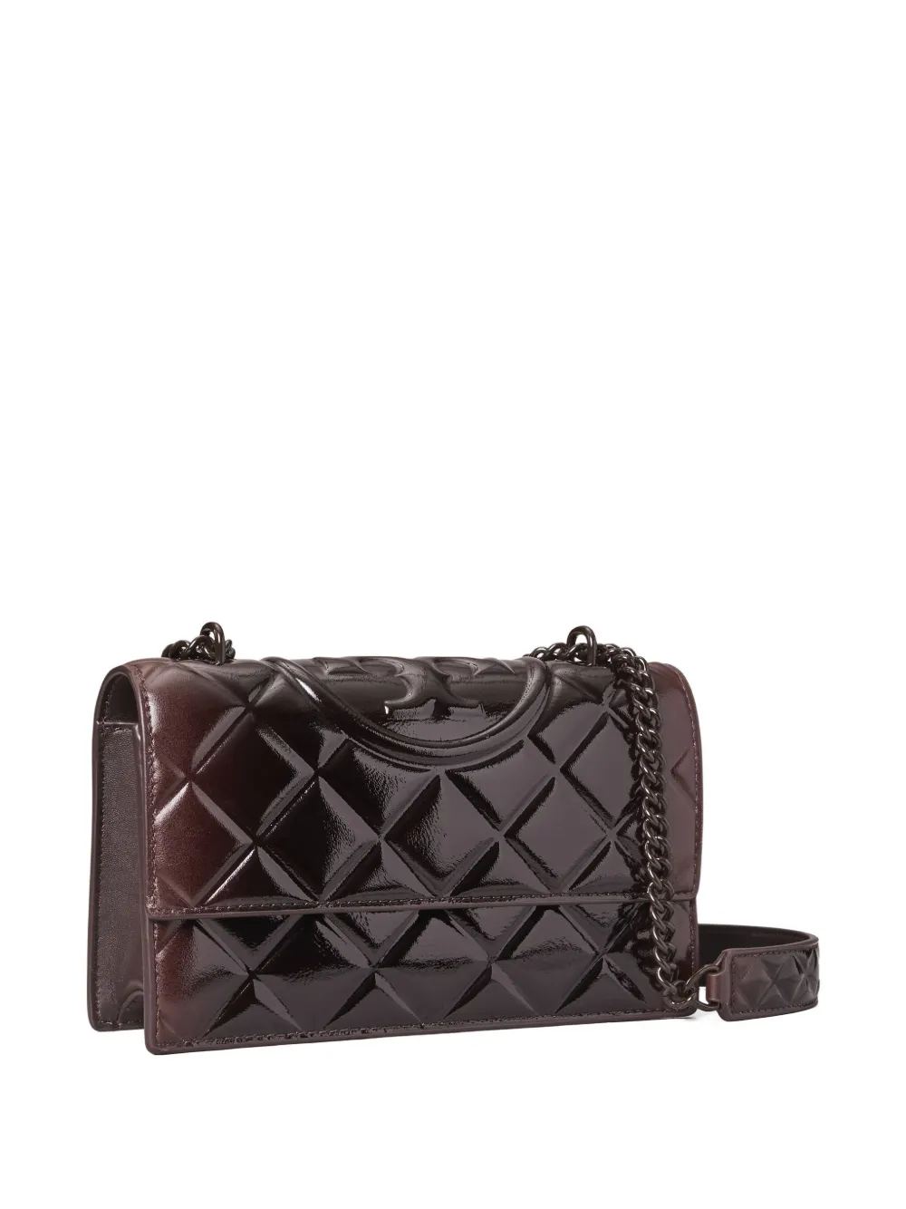 Tory Burch Small Fleming Quilted Patent Shoulder Bag In Brown