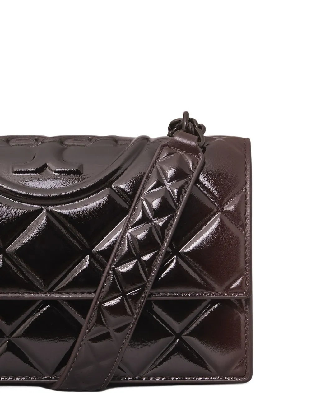 Tory Burch Small Fleming Quilted Patent Shoulder Bag In Brown