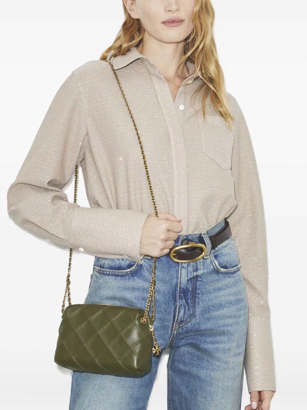 Tory Burch Fleming Soft Leather Crossbody Bag In Green