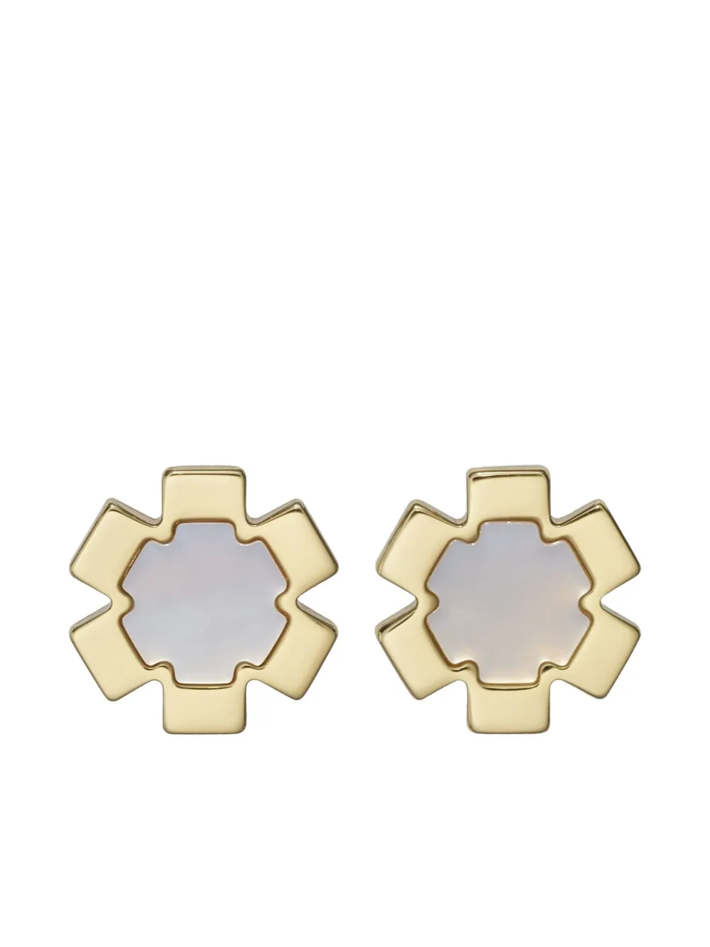 Tory Burch Mother-of-pearl Flower Stud Earrings In Gold