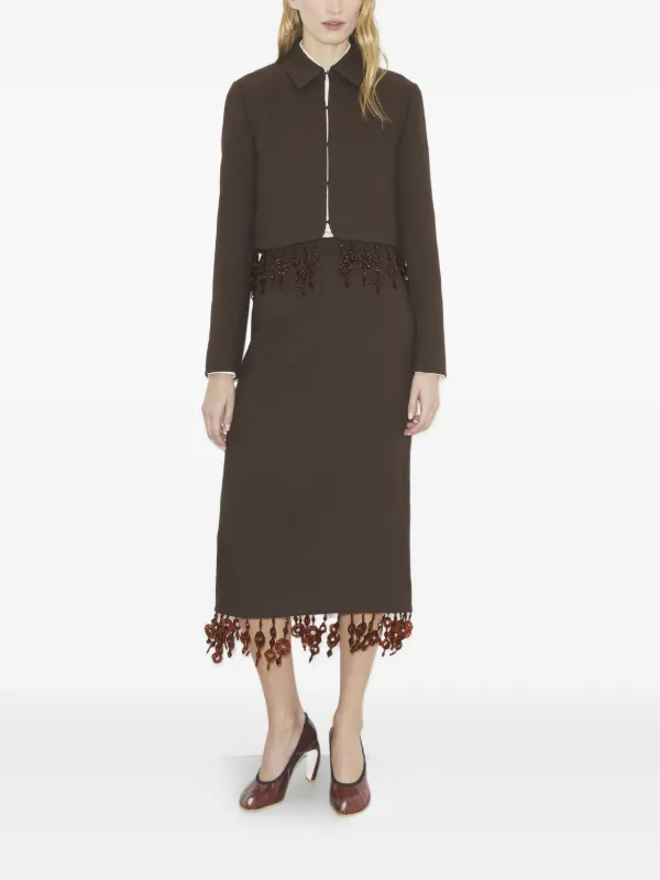 Tory Burch Beaded Crepe Jacket | Brown | FARFETCH