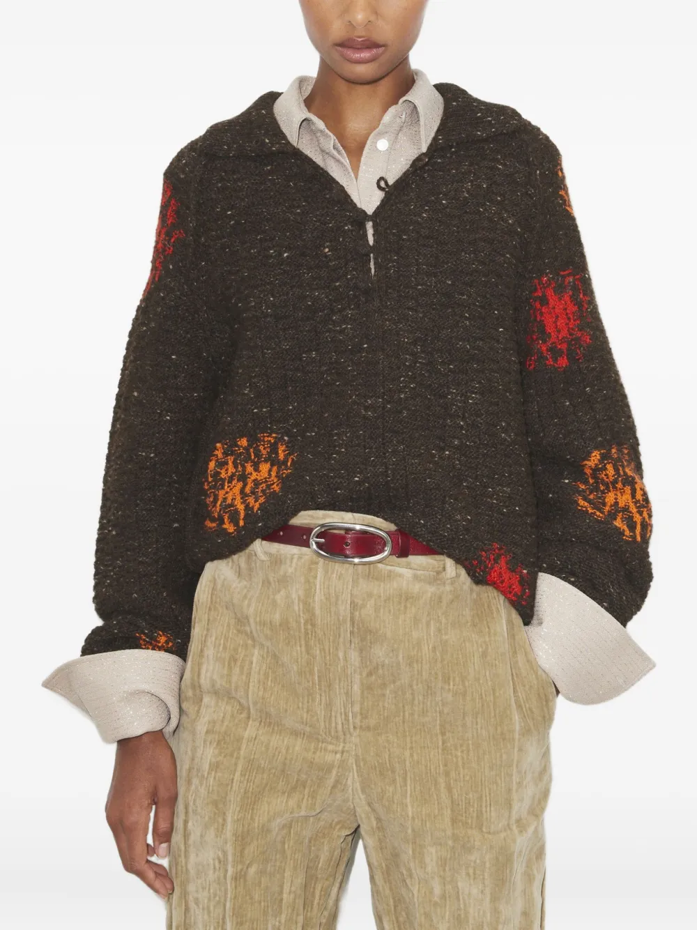 Tory Burch Embroidery-detail Sweater In Brown