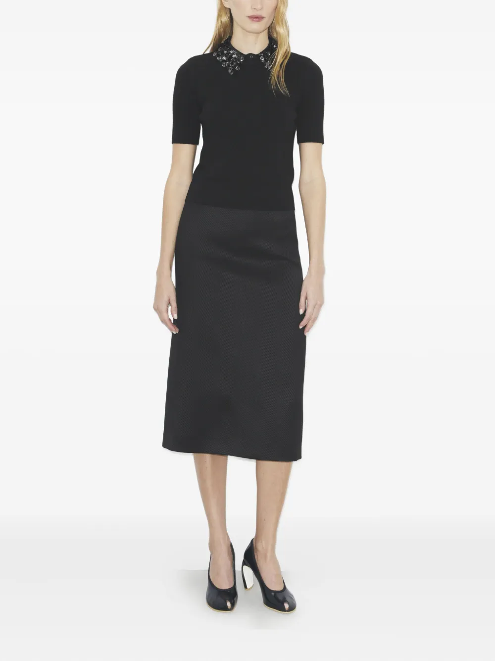 Tory Burch Embellished Collar Short-sleeve Top In Black