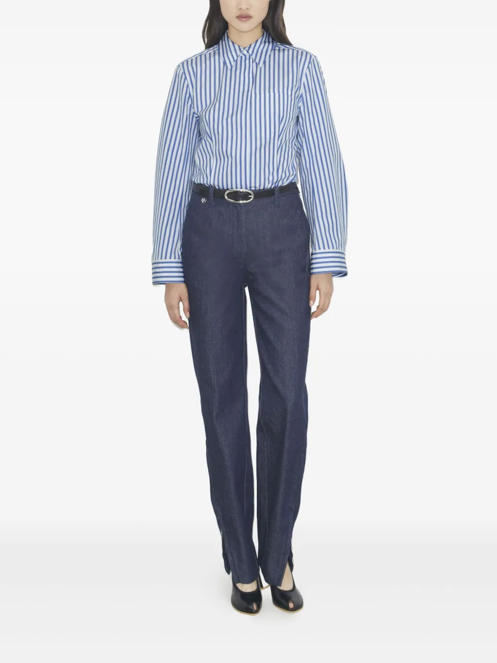 Tory Burch bell-sleeve cotton shirt - Blauw