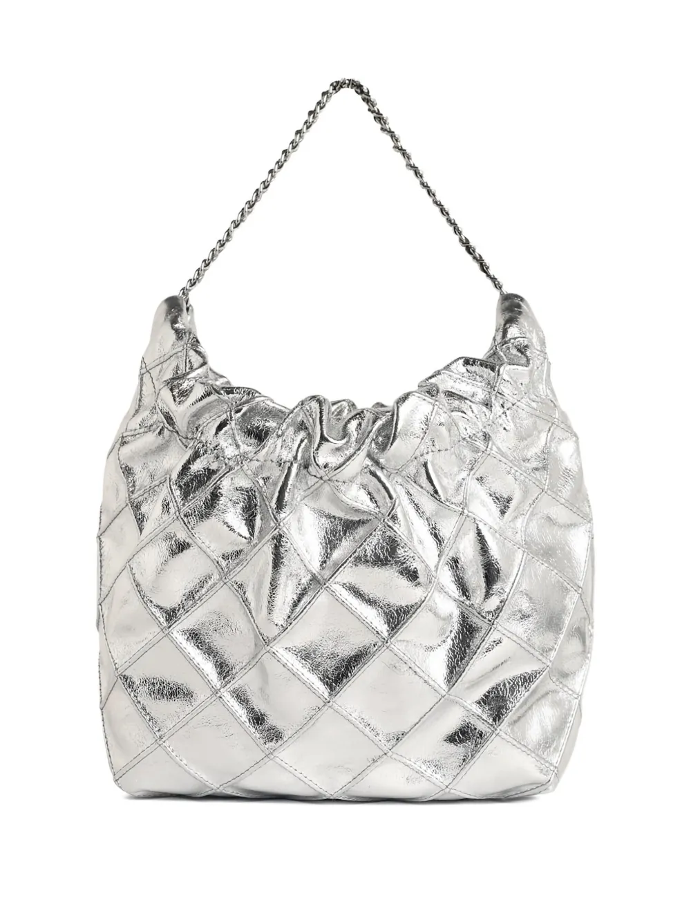 Tory Burch Fleming Metallic Mini Hobo Bag In Silver