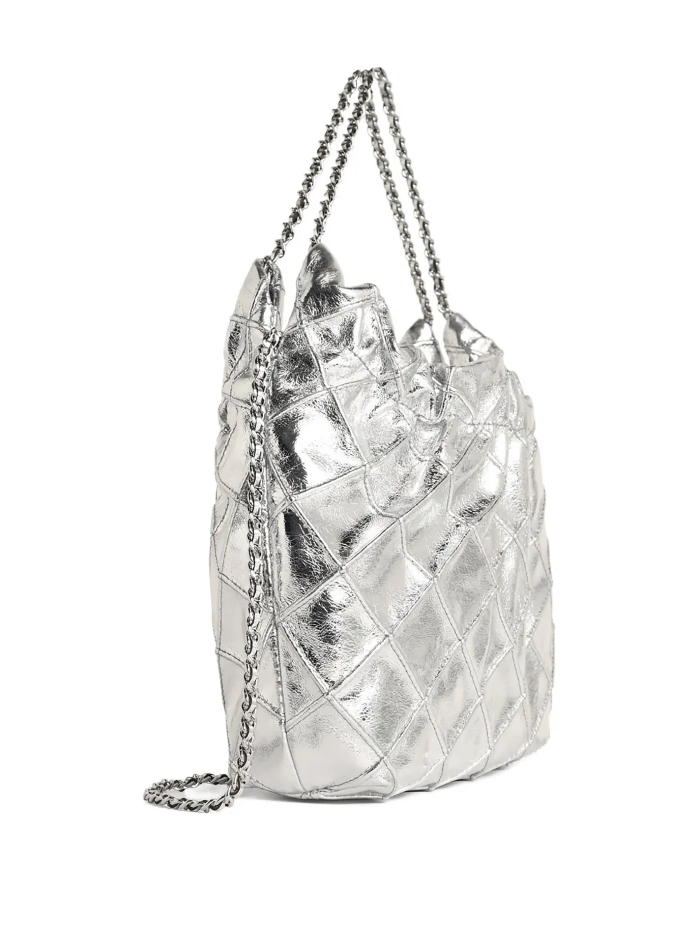 Tory Burch Fleming Quilted-effect Mini Bag In Silver