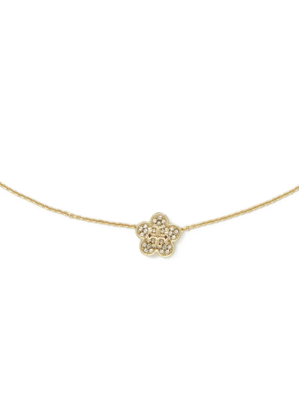 Tory Burch Forget Me Not Pavé Pendant Necklace In Gold