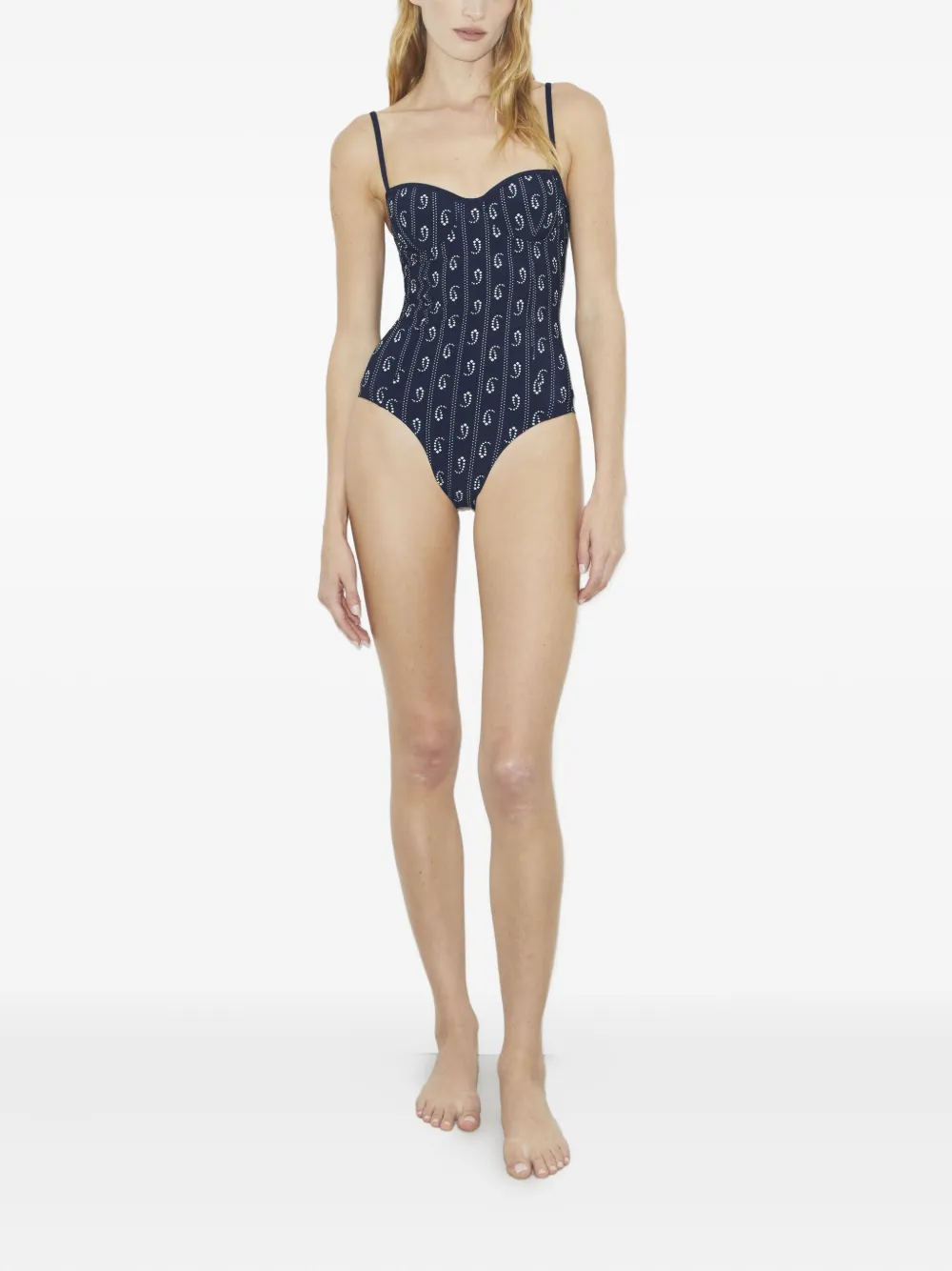 Tory Burch Underwired Swimsuit Adjustable Straps Patterned In Blue
