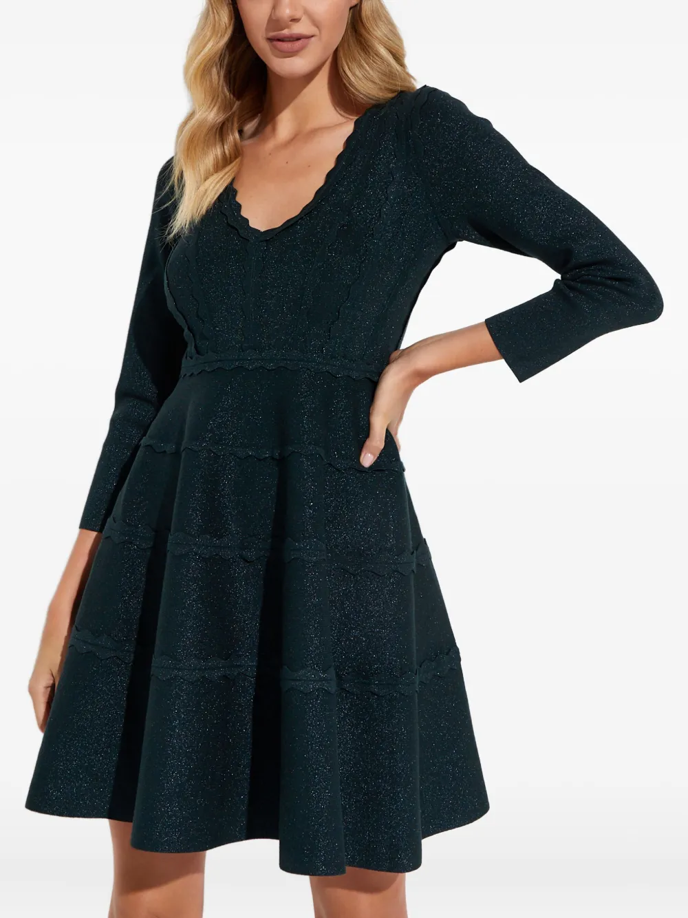 Needle & Thread V-neck Mini Dress In Green