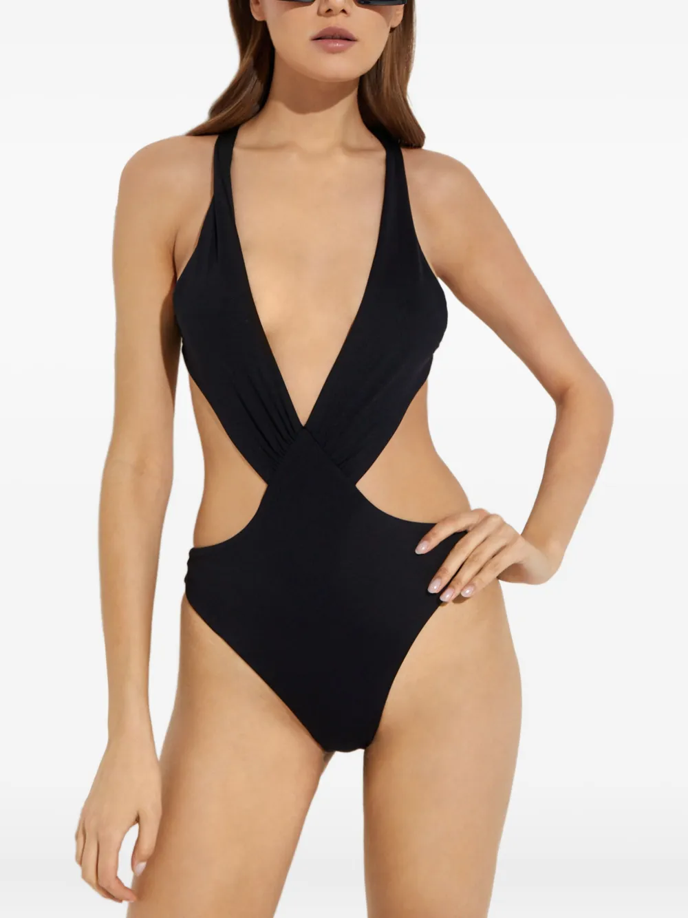 Agua Bendita Malibu Cut-out Criss-cross Swimsuit In Black
