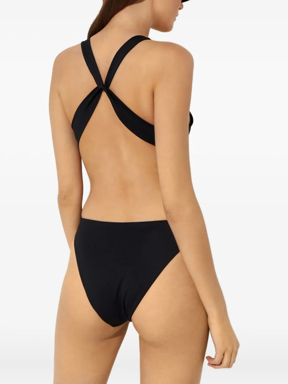 Agua Bendita Malibu Cut-out Criss-cross Swimsuit In Black