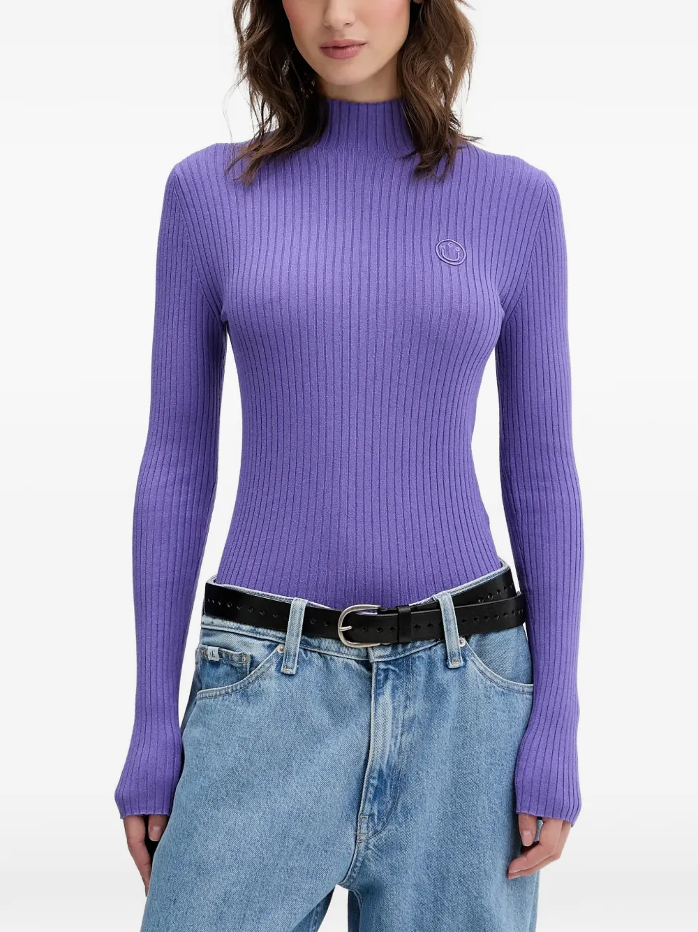 Hugo Boss Mock-neck Ribbed Sweater In Purple