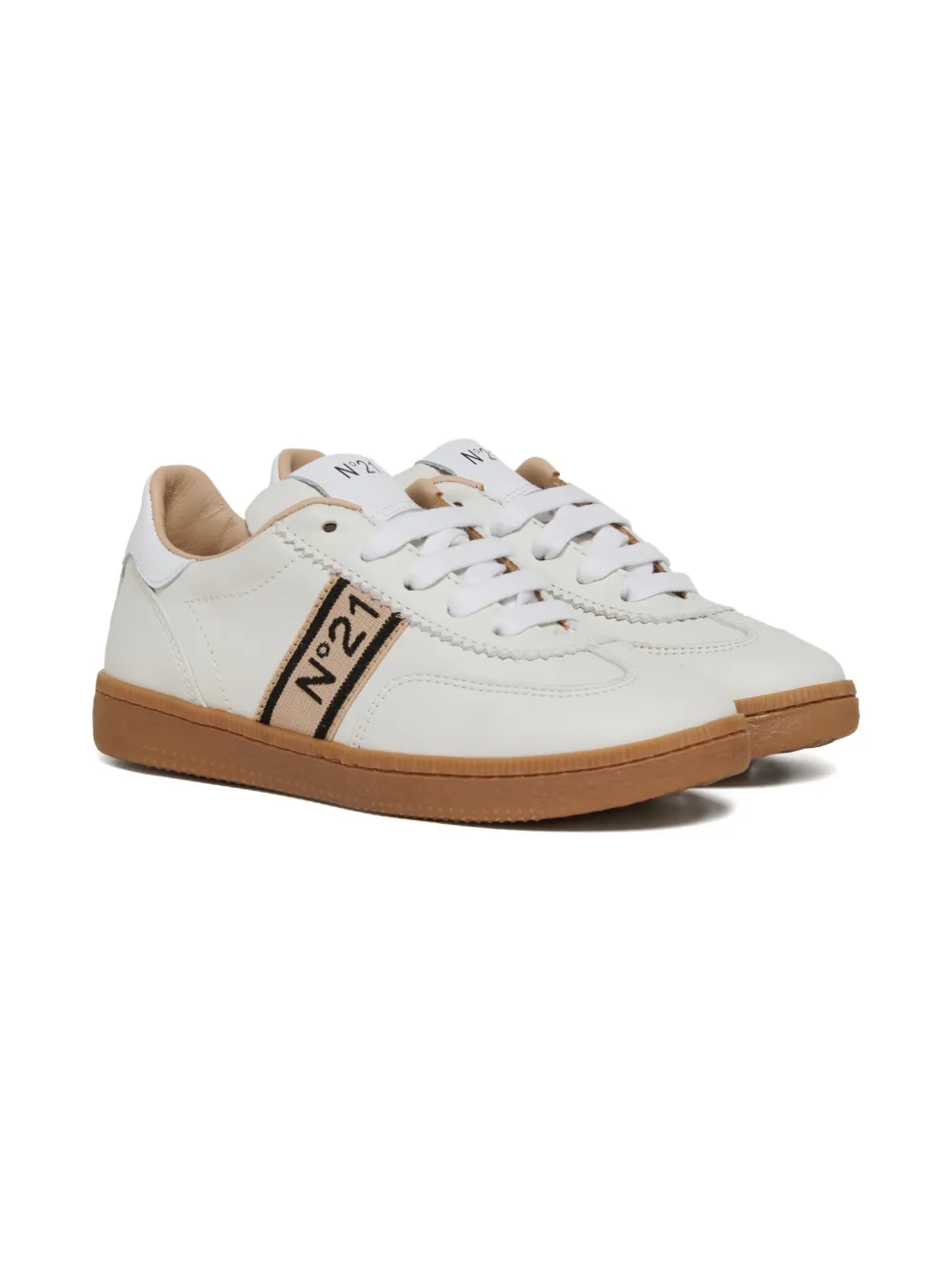 Nº21 Kids logo-detailed leather sneakers - Bianco