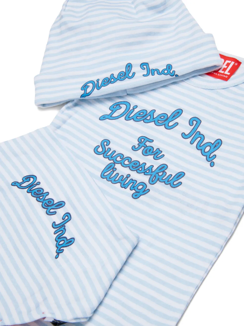 Diesel Kids Drie Uspelbox-NB gestreepte logoprinten romper Blauw