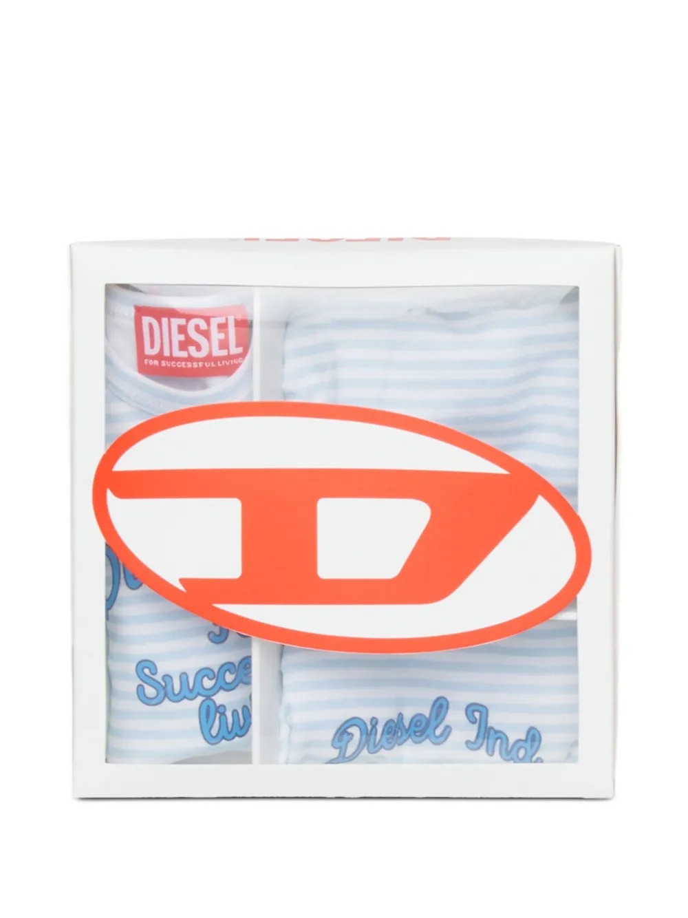 Diesel Kids Drie Uspelbox-NB gestreepte logoprinten romper Blauw