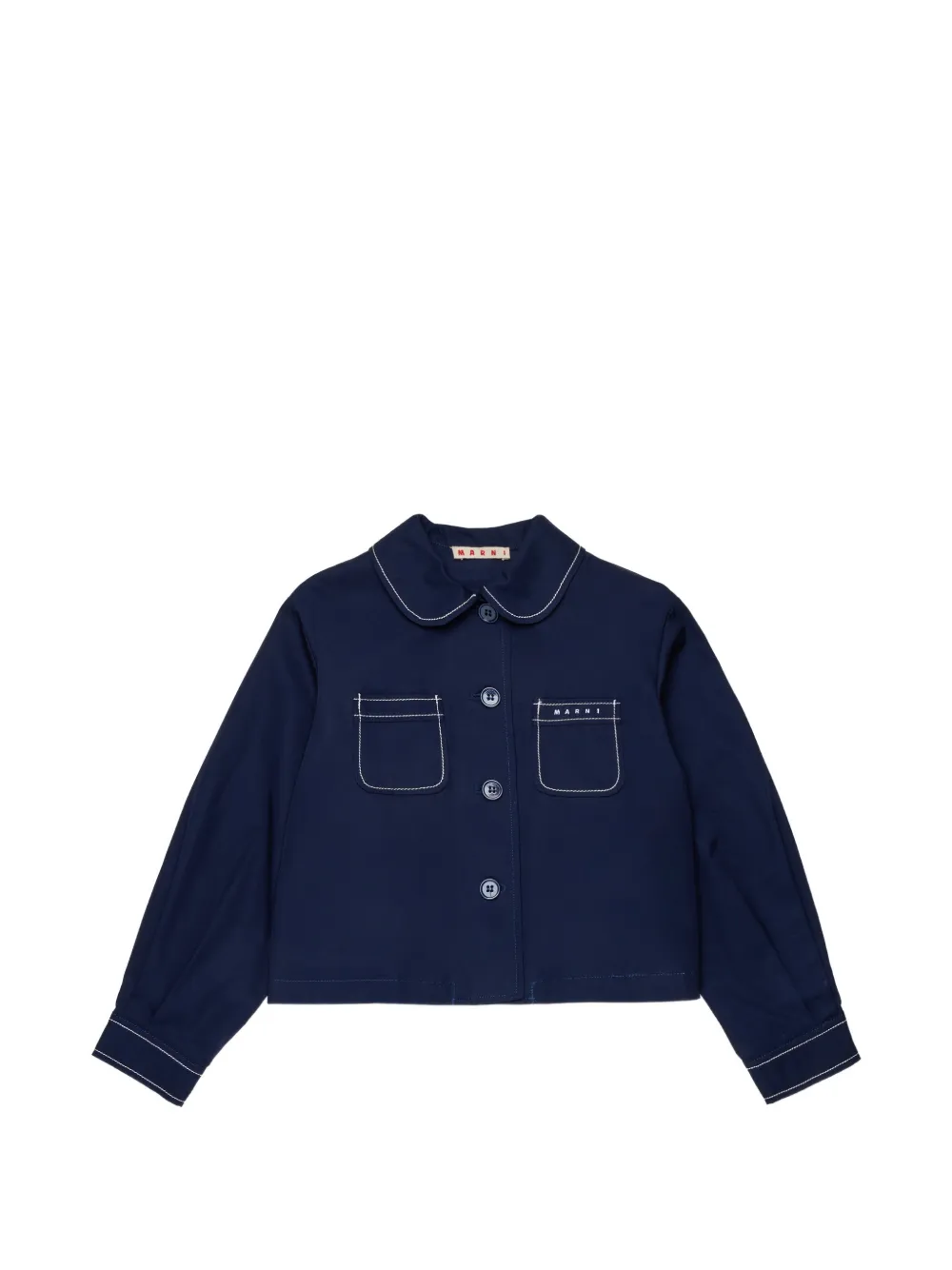 Marni Kids Peter-Pan collar pocket cotton jacket - Blu