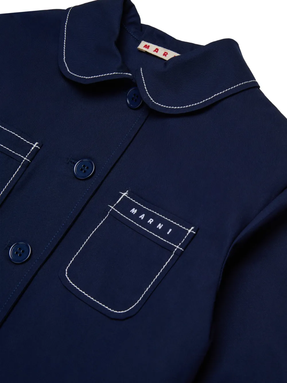  Marni Kids Peter-pan Collar Pocket Cotton Jacket - Blue 