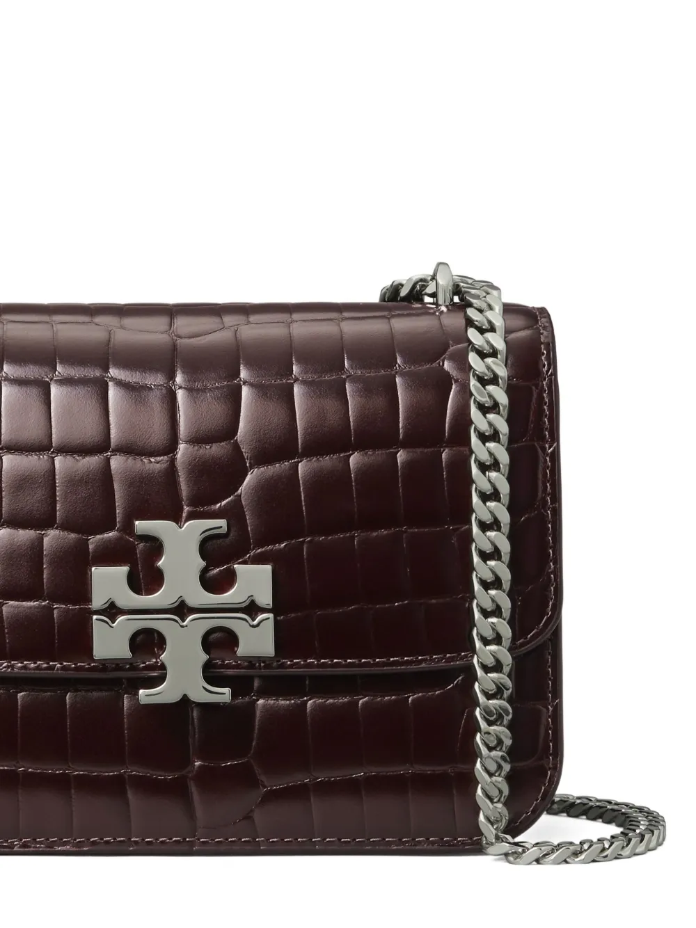 Tory Burch Small Eleanor Croc-embossed Shoulder Bag In Burgundy