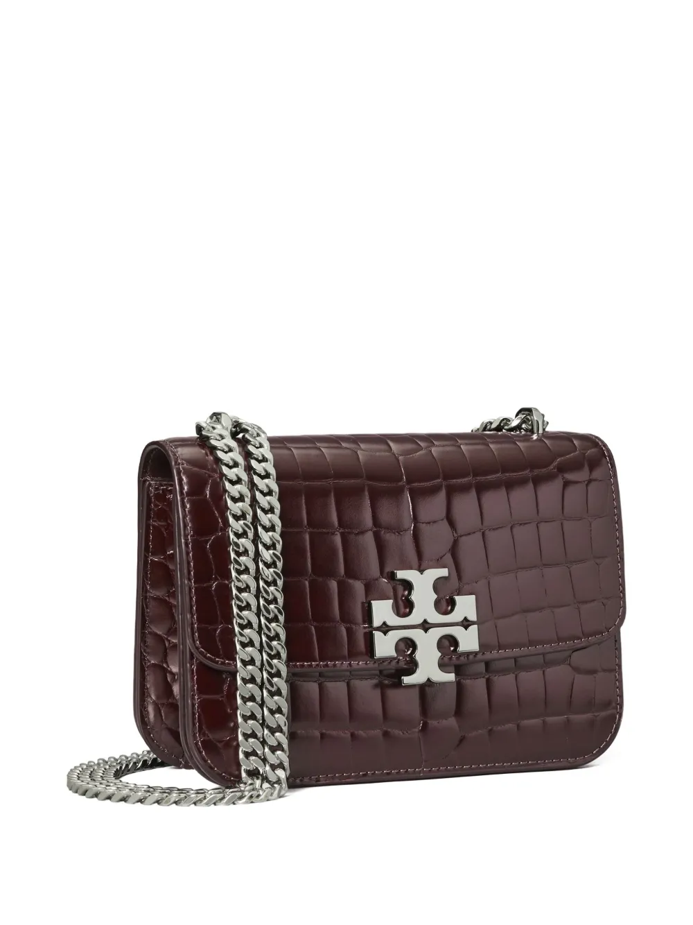 Tory Burch Small Eleanor Croc-embossed Shoulder Bag In Burgundy