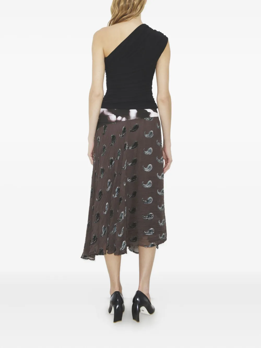 Tory Burch Paisley-pattern Asymmetric Midi Skirt In Brown