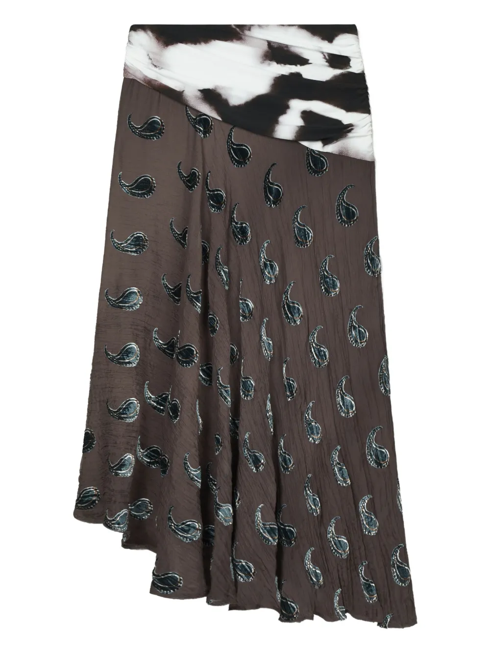 Tory Burch Paisley-pattern Asymmetric Midi Skirt In Brown