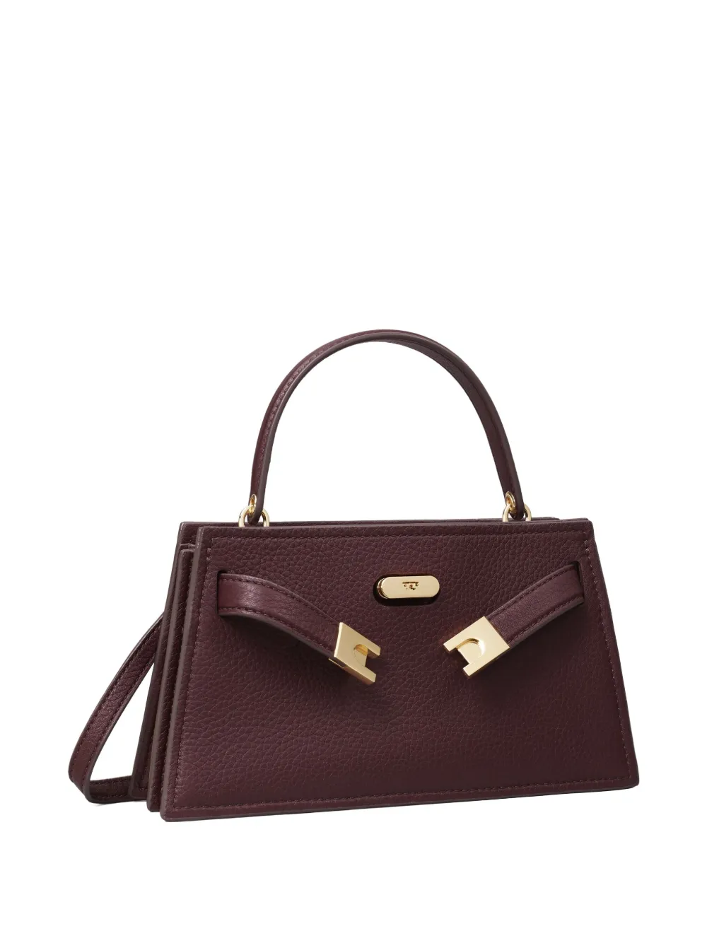 Tory Burch Mini Lee Radziwill Pebbled Top-handle Bag In Burgundy