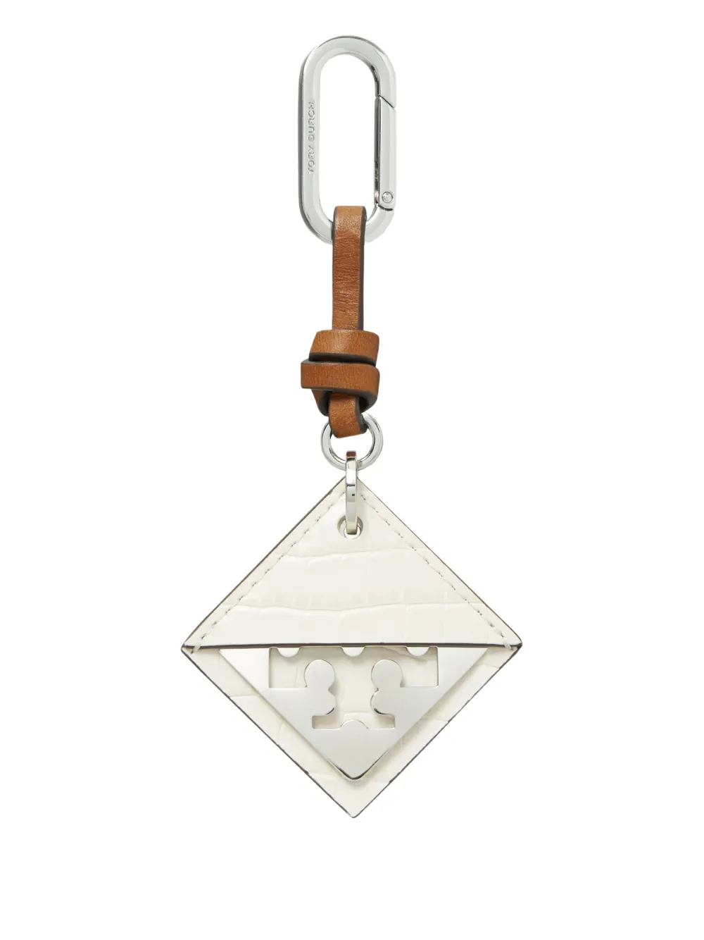 Tory Burch Hidden Logo Croc-embossed Key Charm In Metallic