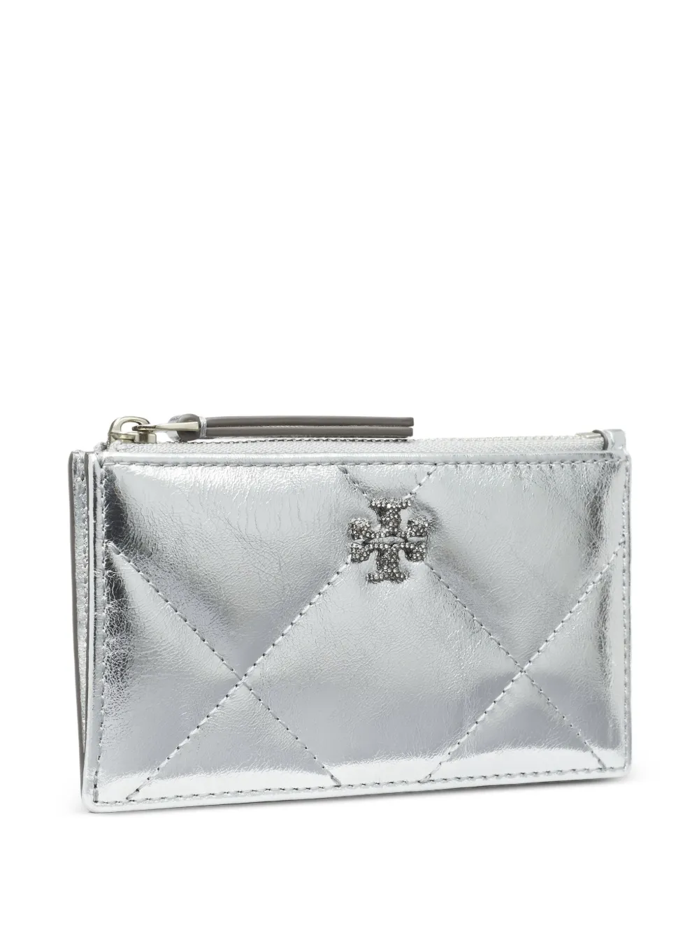 Tory Burch Kira gewatteerde pasjeshouder met rits en diamant-patroon Zilver