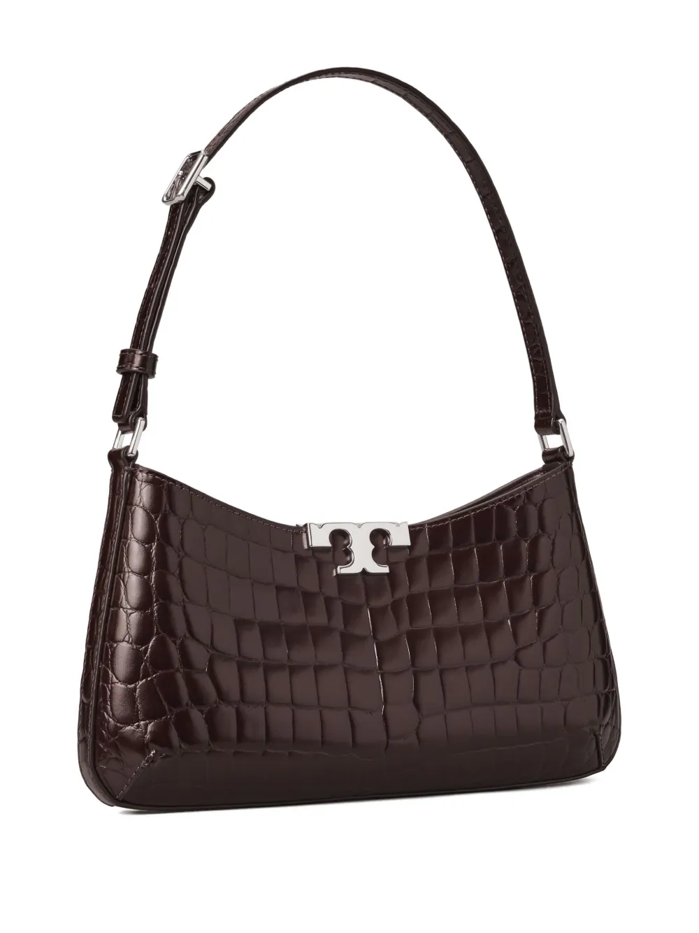 Tory Burch Eleanor Croc-embossed Slim Shoulder Bag In Brown