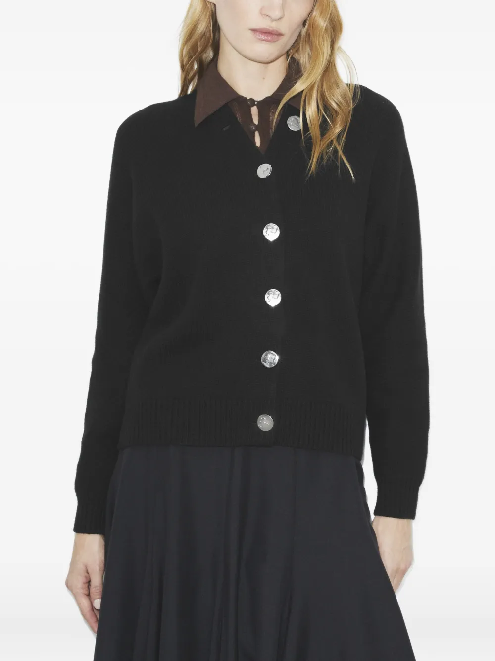 Tory Burch Button Merino-wool Cardigan In Black