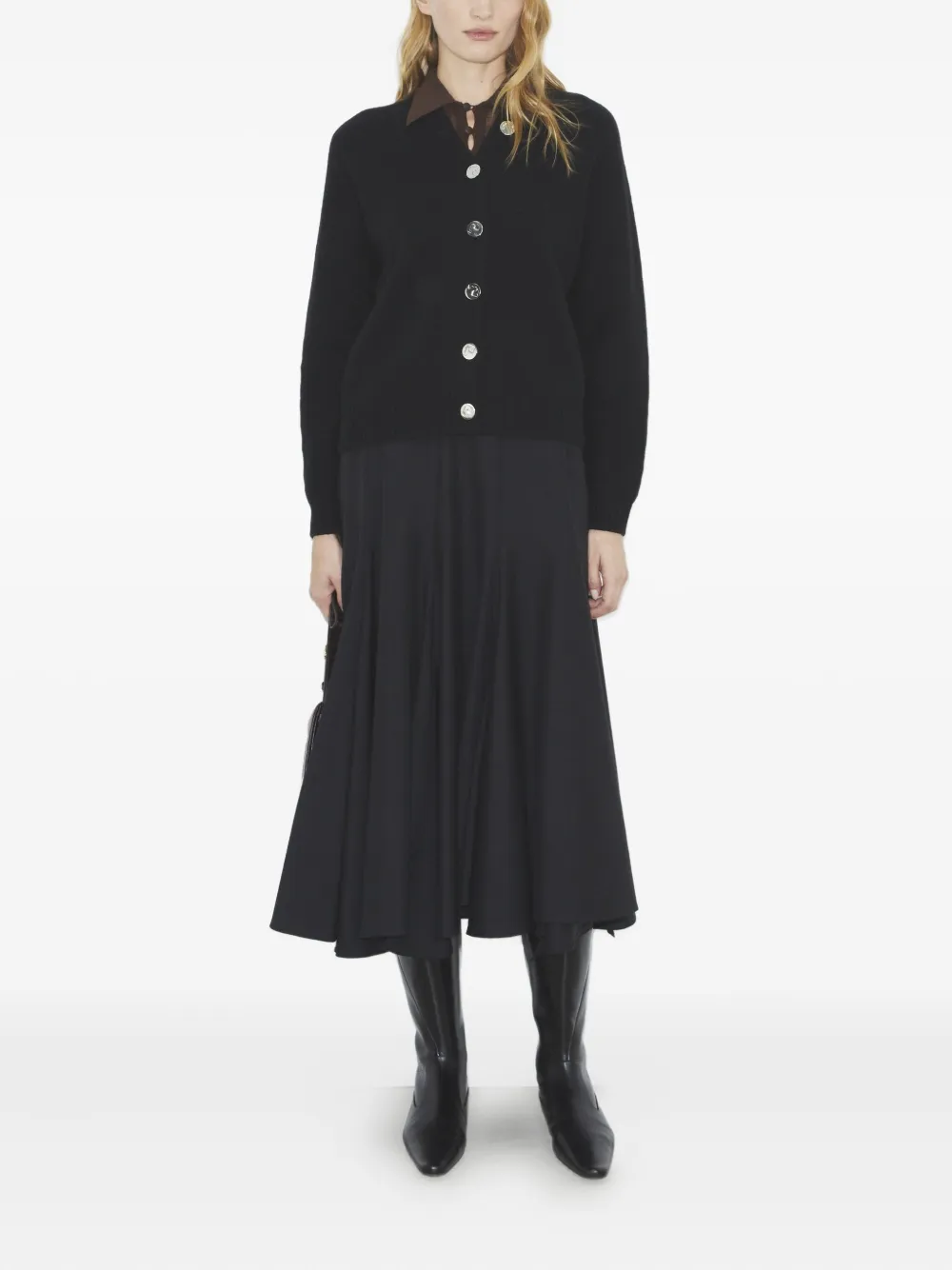 Tory Burch Button Merino-wool Cardigan In Black